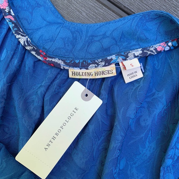 Anthropologie Holding Horses Leyton Blue 3/4 Sleeve Swing Dress NWT Small - Picture 8 of 12